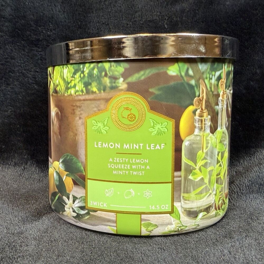 Bath & Body Works Lemon Mint Leaf 3-Wick Scented Candle 14.5 oz Kitchen Home New